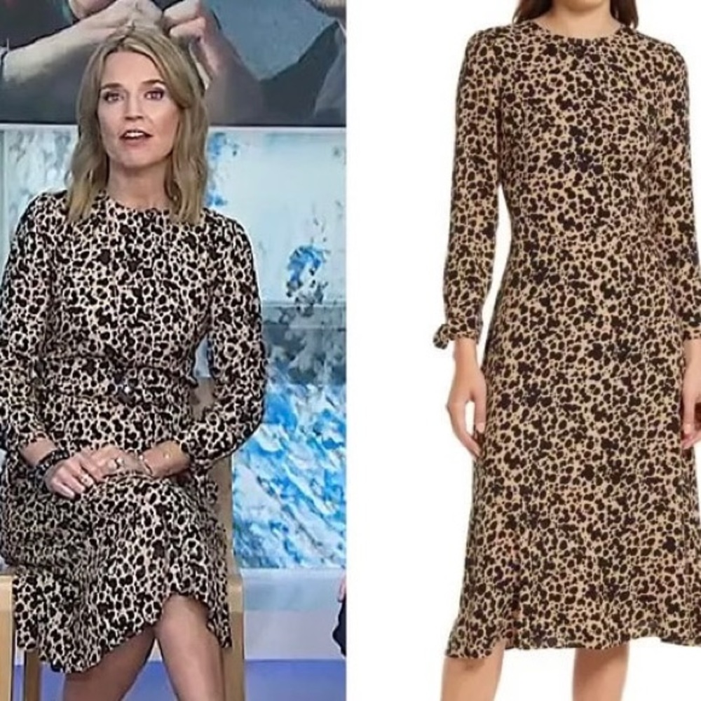Reformation Port Midi Dress Sz4 Blitz Animal Leopard Print 3/4 Slevves